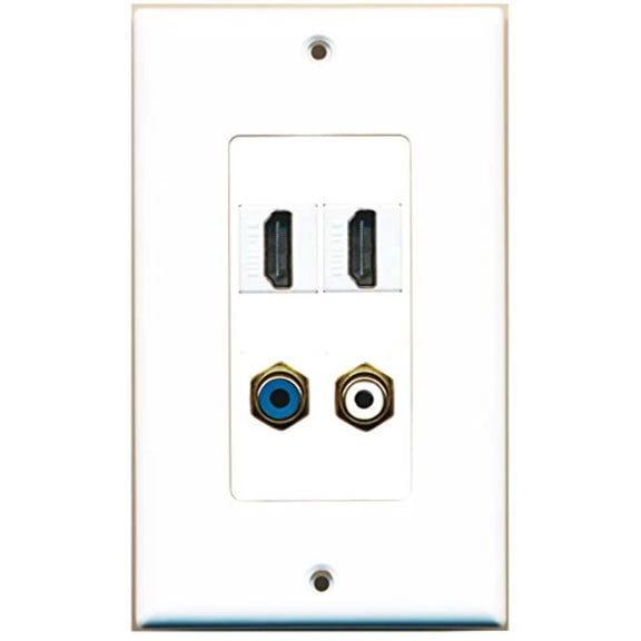 RiteAV - 2 Port HDMI 1 Port RCA White 1 Port RCA Blue Wall Plate Decorative