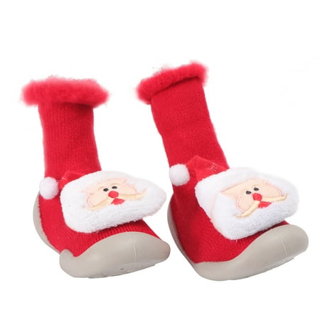 

OUNONA 1 Pair Christmas Season Baby Shoes Autumn Winter Infant Prewalker Cartoon Thickening Warm Socks Shoes Anti Shoes for Baby Wearing (Red Size 24/25 8.5US 7UK 25EU 3.537Inch)
