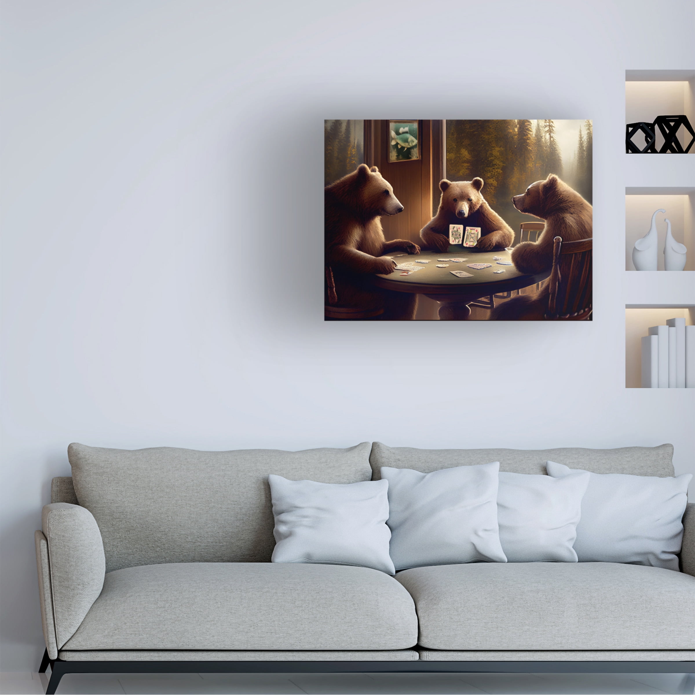 Canvas Wall Art - Sasha 'Brown Bear Poker' Wall Art for Living Room, Bedroom, or Office Décor by Trademark Fine Art - 47 x 35 Inches - 47x35