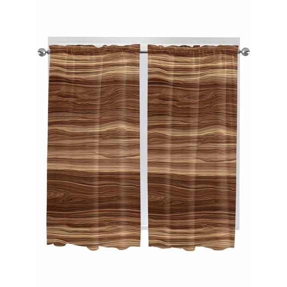 Brown Western Bathroom Window Curtain, Vintage Farmhouse Wood Barn Door Light Filtering Coffee Kitchen Curtains, Bedroom Living Room Curtains 2 Panel 84"x63"