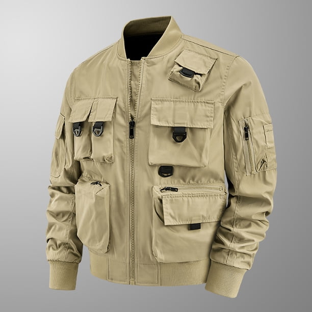 Puntoco Chaqueta De Invierno Para Hombre, Informal, Lisa, Con Cuello Alto, Cremallera, Múltiples Bolsillos, Manga Larga