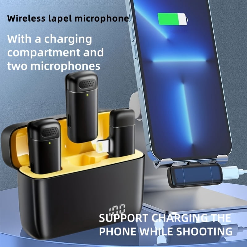 Wireless Clip-on Mic with Charging Case, Dual Mic Support, Live Streaming & Recording, Indoor/Outdoor Use