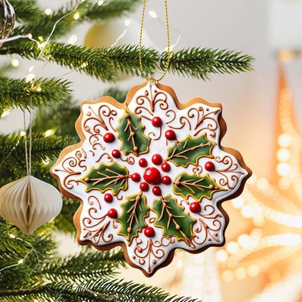 Adorno colgante de copo de nieve 2D de acrílico plano para árbol de Navidad