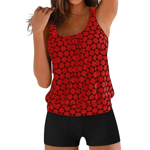 Tankini Swimsuits for Women Loose Fit Tank Top with Boyshorts 2 Piece Tummy Control Bathing Suits Vintage Swimwear