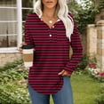 thumbnail image 7 of Womens Long Sleeve Henley Shirts Curved Hem Casual Striped Tunic Tops with Pocket Fall Winter Trendy Clothes, XXL Wine, 7 of 7