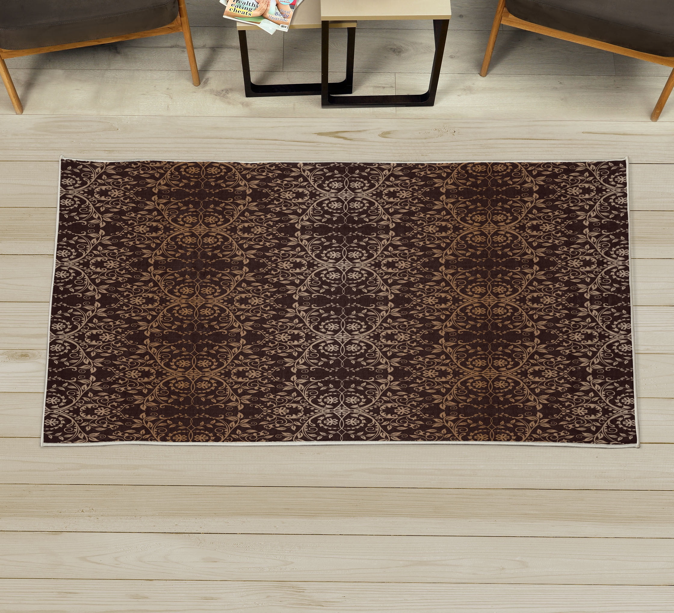 Floral Decorative Rug, Victorian Lace Flowers and Leaves Retro ...