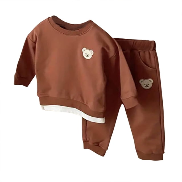 Odeerbi 0-4 Años Niños Niñas Conjunto de Algodón Sudadera Oso Cuello Redondo Sudadera Pantalón Dos Piezas Cuello Redondo Manga Larga Top Pantalón Suelto