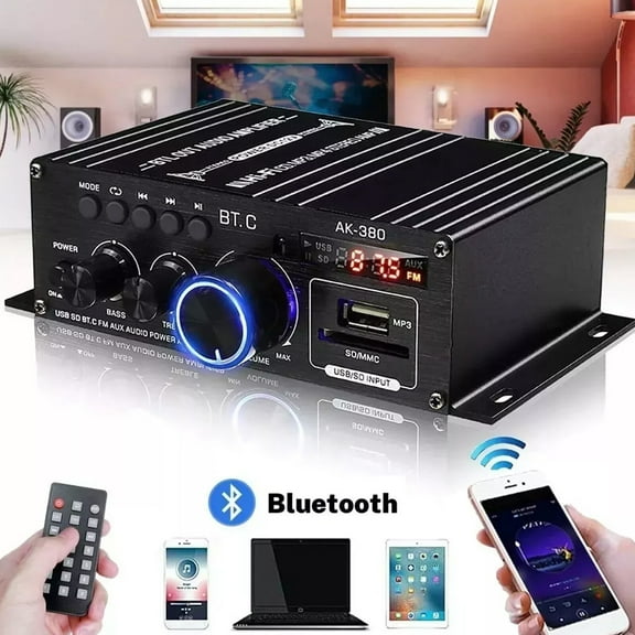 Yolispa 800W 2 Channel Bluetooth Amplifier with LCD Digital Display Stereo Receiver, Stereo Amp for Home Theater Car RV,USB/SD Card/RCA/Mic/FM