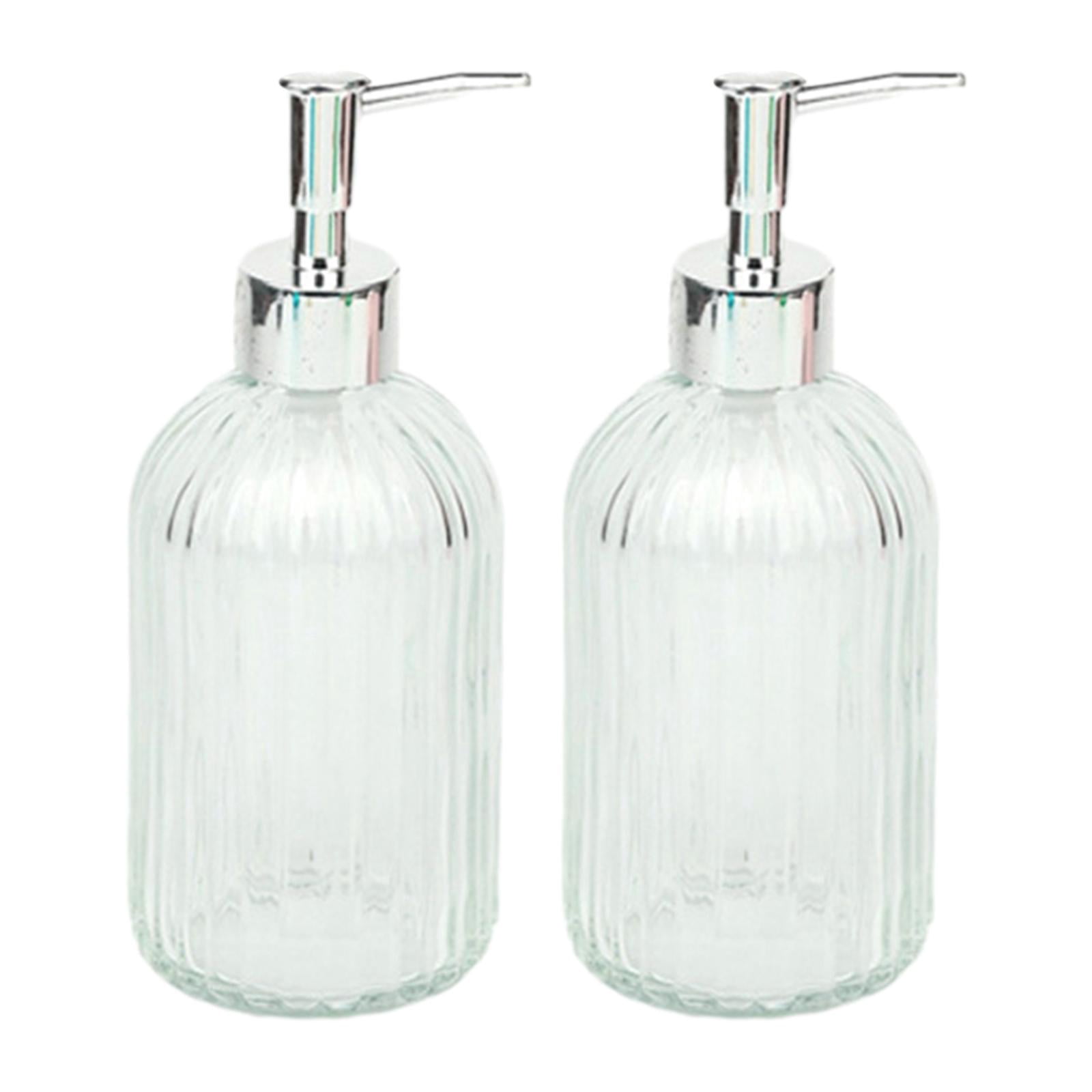 Fiocias 2 Pieces Glass Hand Dish Soap Dispenser Bathroom Liquid Container Leakproof Body clear