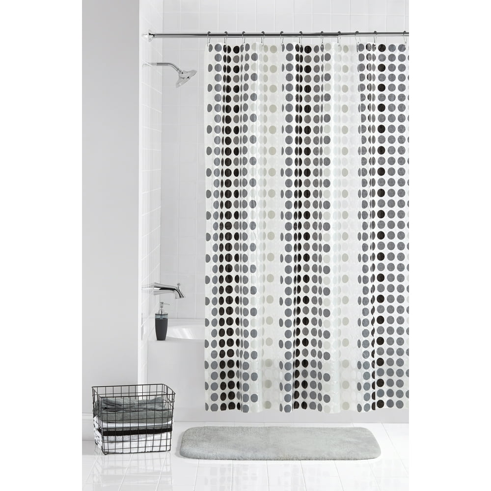 Mainstays 13Piece Odette Lightweight PEVA Shower Curtain with Roller Glide Hooks Set, Black and