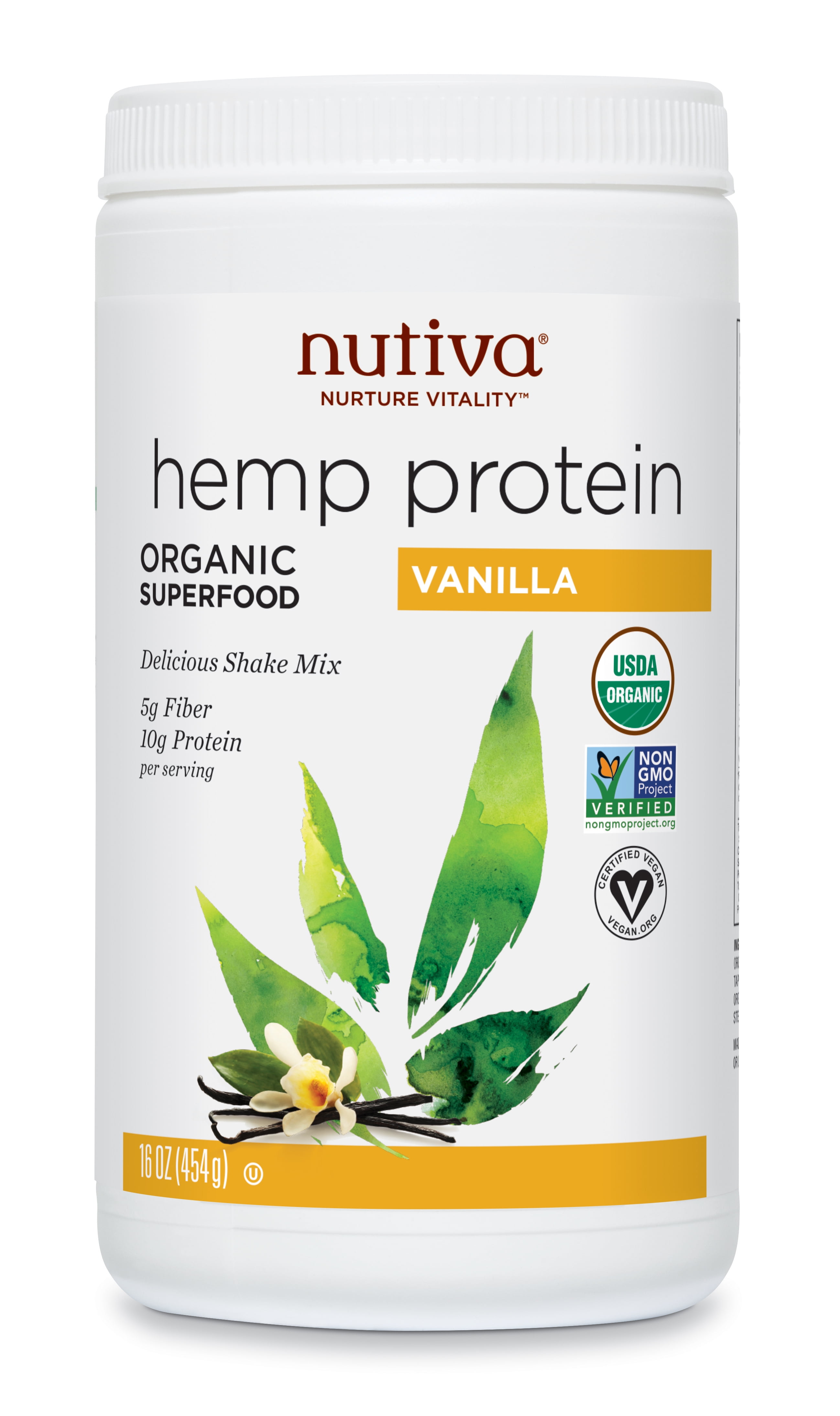 Nutiva Organic Hemp Protein Powder, Vanilla, 10g Protein, 1.0lb, 16.0oz