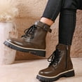 thumbnail image 2 of Winter Combat Boots for Women Waterproof Leather Lace up Trendy Buckle Ankle Strap Lug Sole Zipper Short Snow Booties, 2 of 7