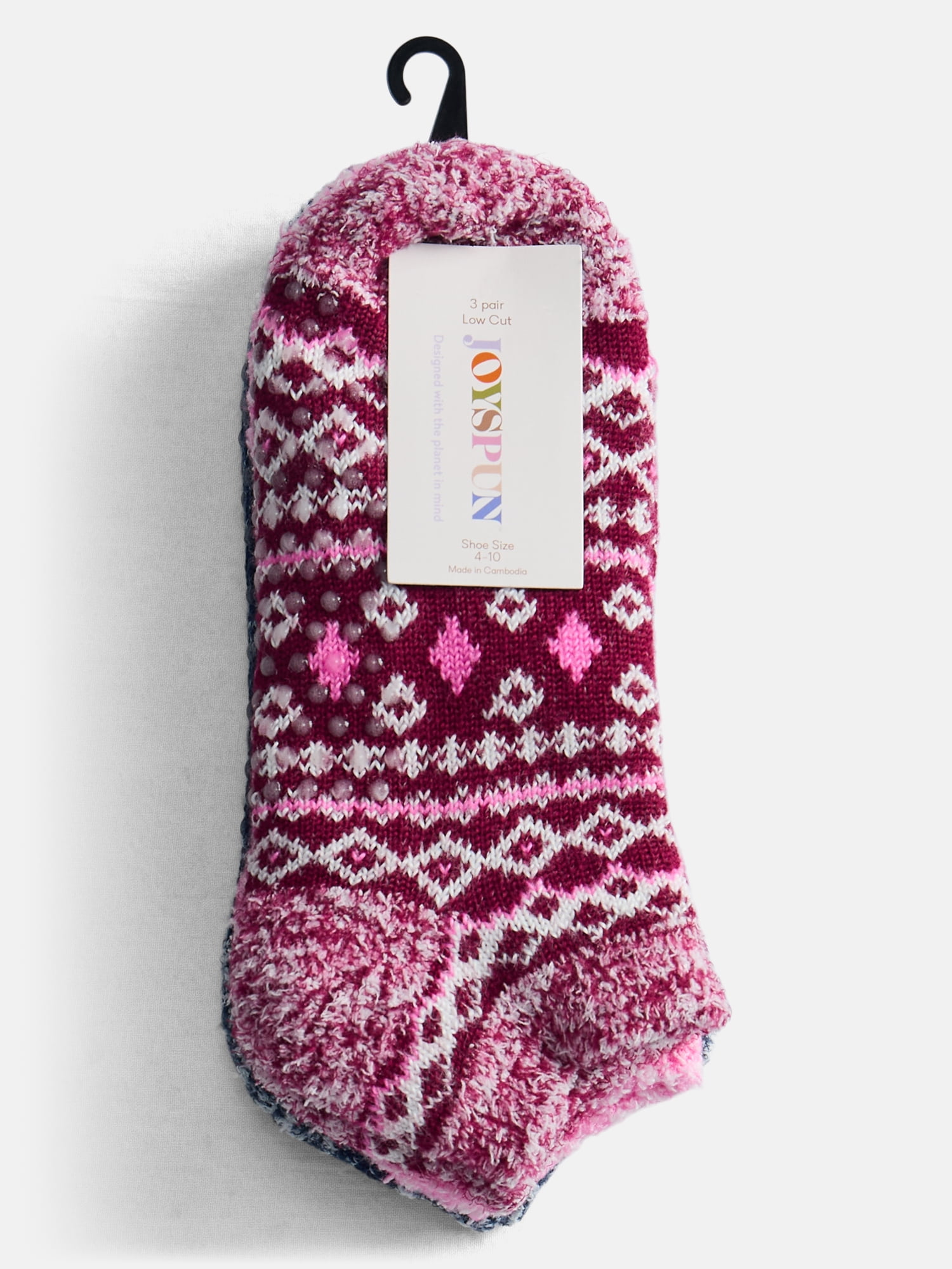 Joyspun Women's Double Layer Low Cut Lounge Socks, 3 Pack, Shoe Sizes 4-10