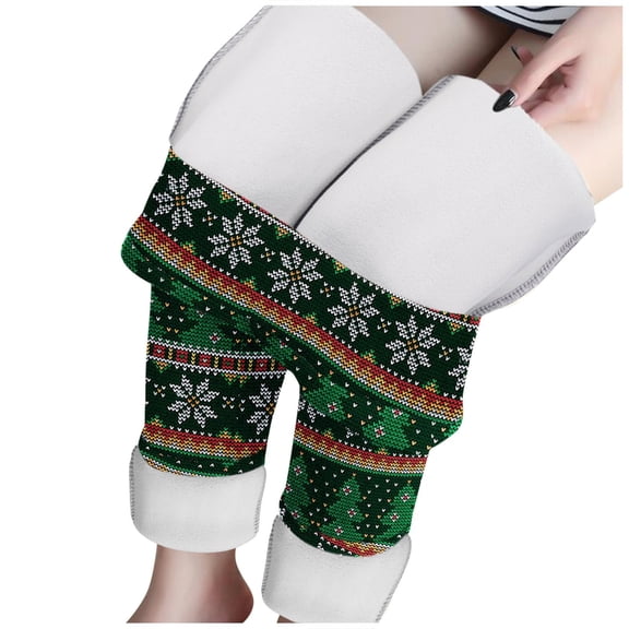 ManxiVoo Women's Elastic High Waist Fleece Lined Printed Leggings for Thermal Comfort in Winter Workout and Daily Use XXL Size Green