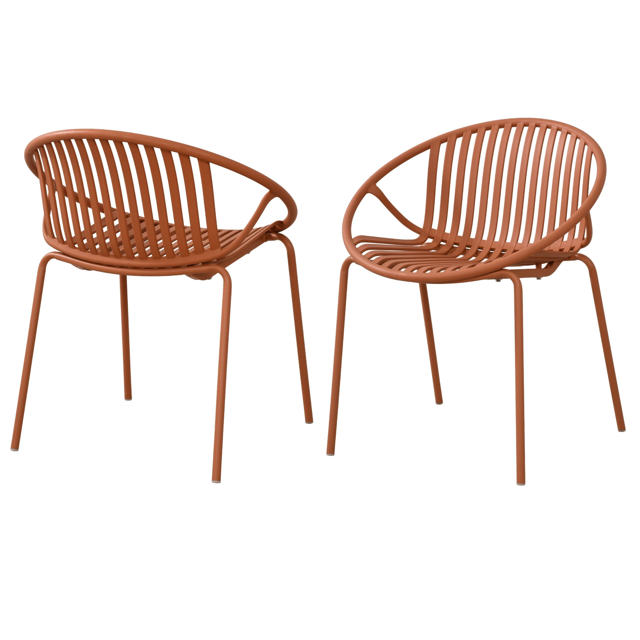 Christopher Knight Home Minimalist Plastic Outdoor Stacking Dining Chairs, Metal Legs, Orange, Set of 2