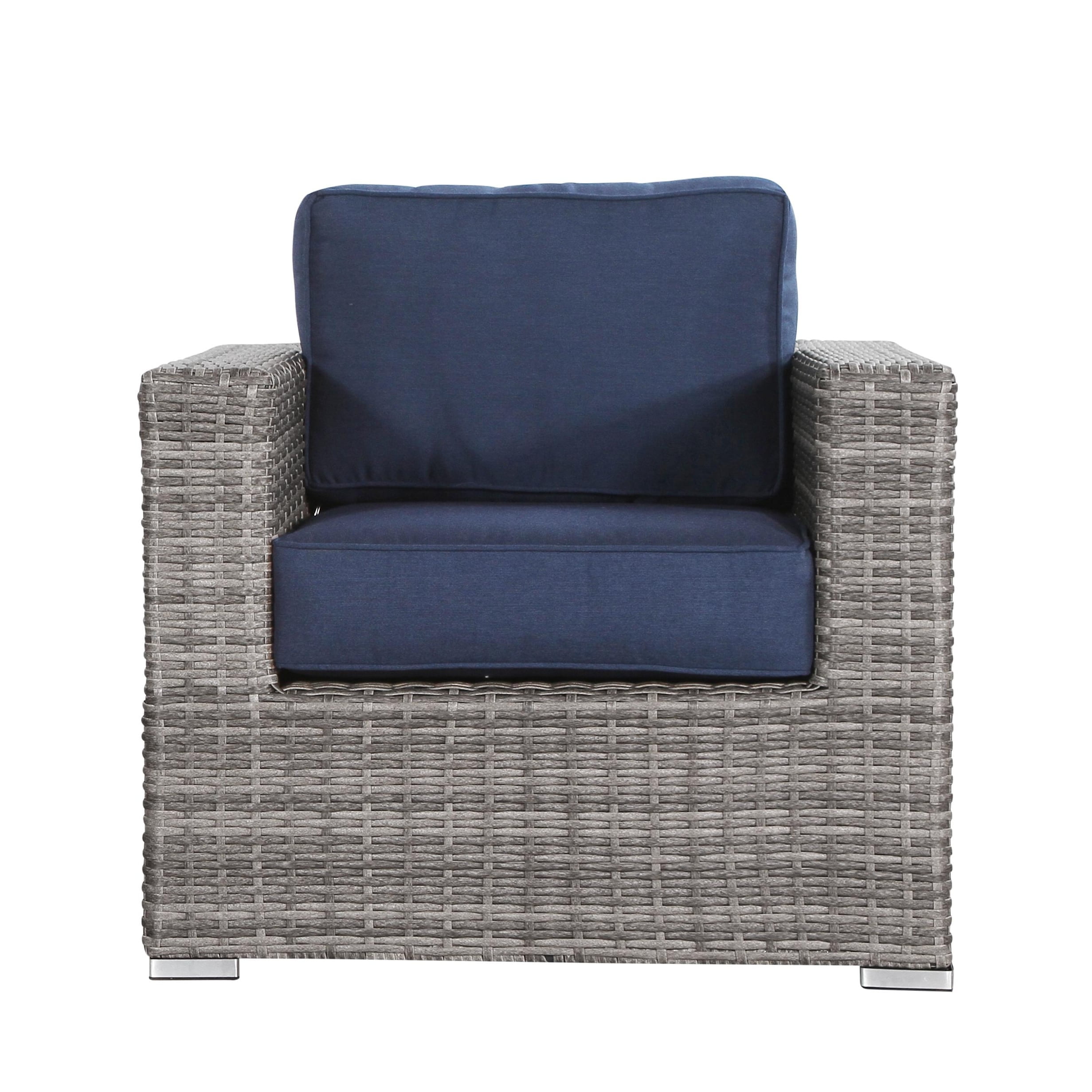 Living Source International Wicker Club Patio Chair w/  Cushion in Navy