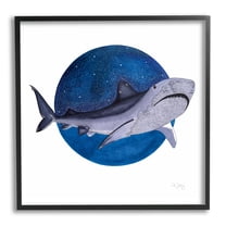 Stupell Industries Great White Shark Swimming Starry Night Sky Framed Wall Art, 24 x 24, Design by Ale Saiz Studio