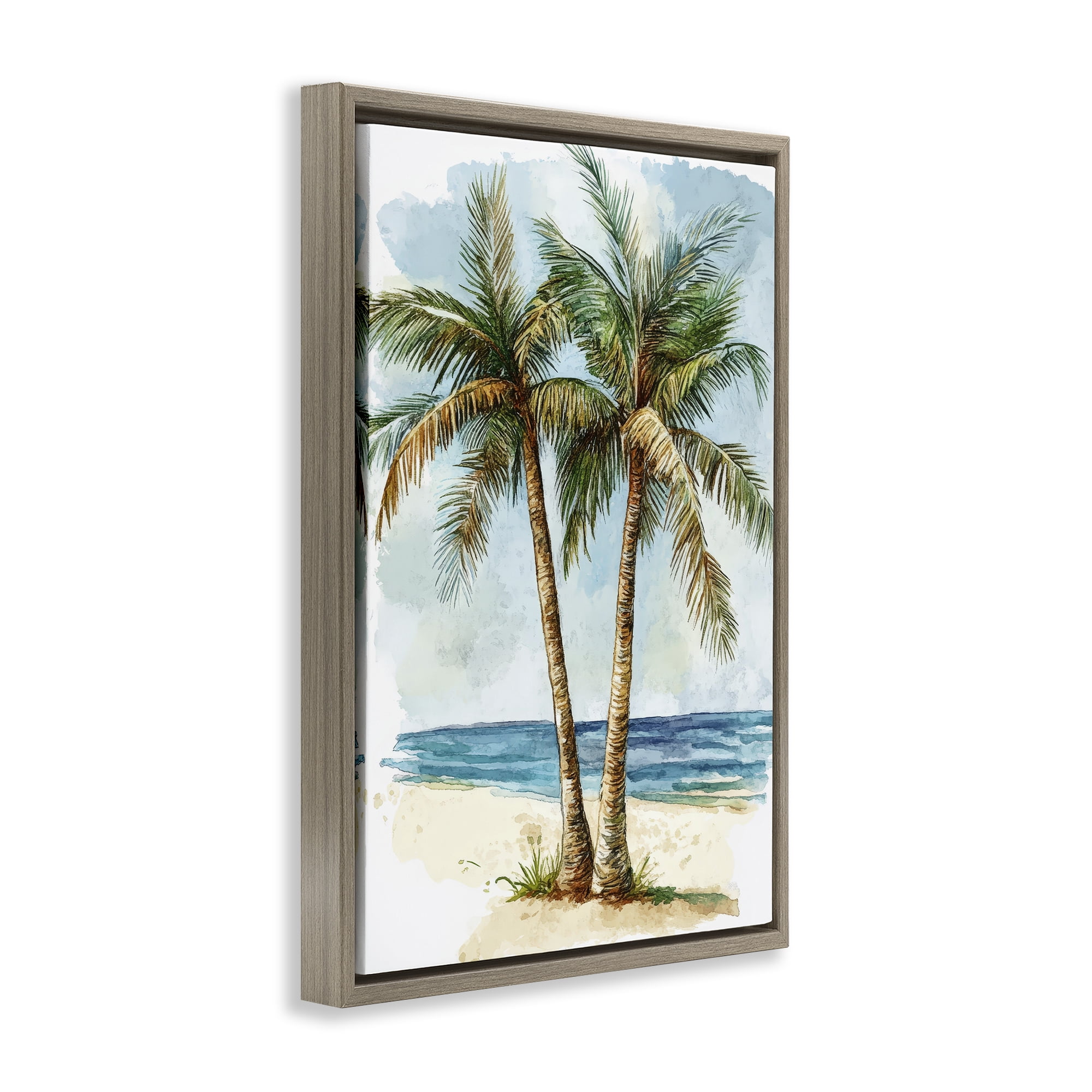 Stupell Industries Illustrated Palm Tree Duo Brown Framed Floater Canvas Wall Art, design by Petal Prints Design