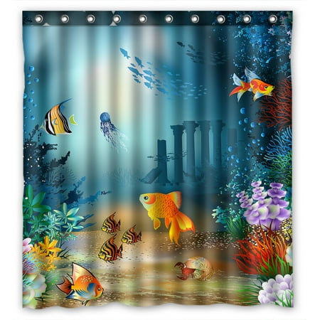 Sea Shower - YKCG Underwater Wold Deep Ocean Tropical Sea Animal Fishes Coral Waterproof Fabric Bathroom Shower Curtain 66x72 inches