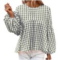 thumbnail image 2 of Cavosen Boho Tops for Women Long Sleeve Soft Lantern Pullover Shirts Crewneck Comfort Plaid Blouse Dressy Flowy Loose Fit Tees Basic Tops Fashion Resortwear Autumn Green 2XL, 2 of 7