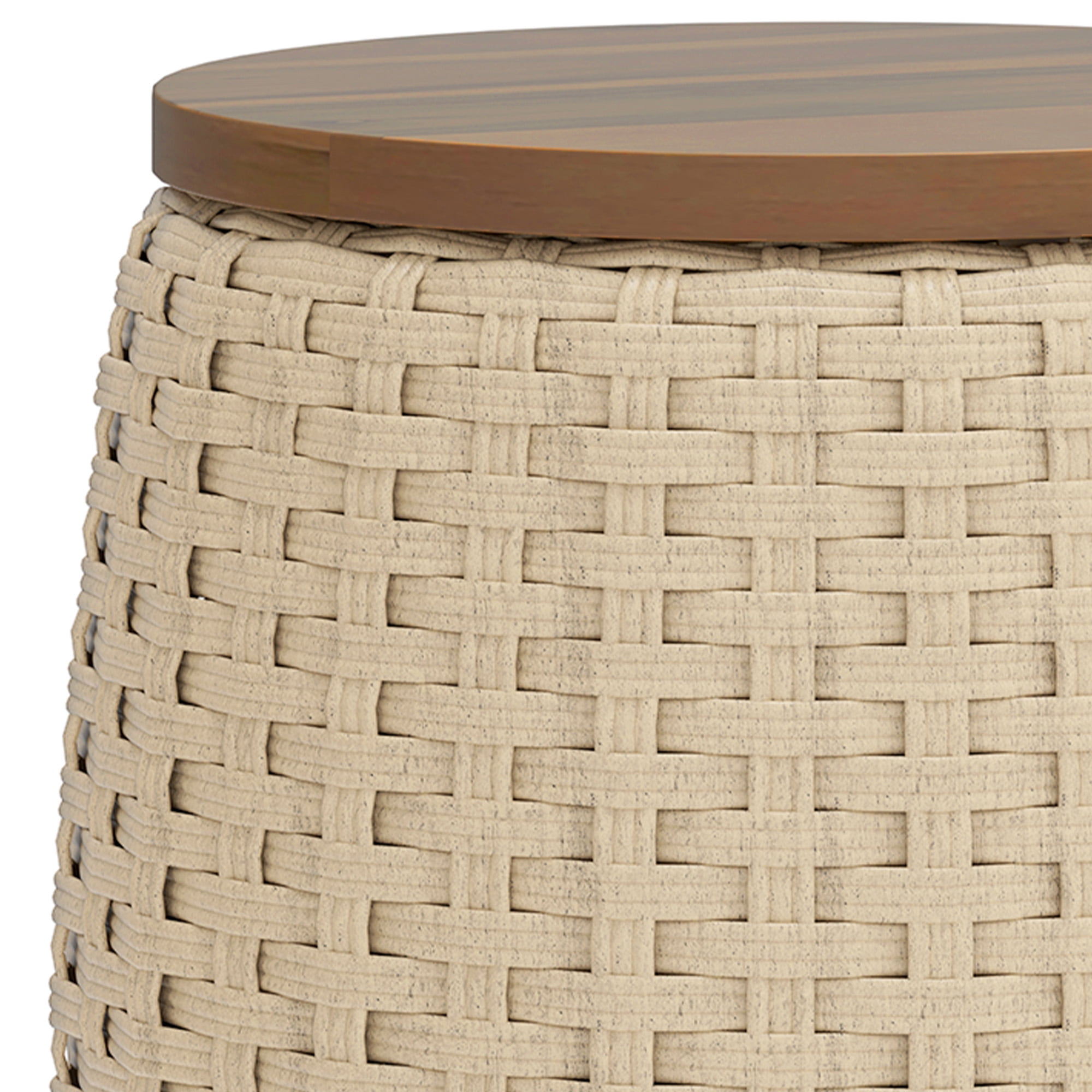 Uforic Outdoor Wicker Drum Side Table set of 2, All-weather Rattan Small Storage Box End Table, Coffee Table with Solid Wood Lid - Brown
