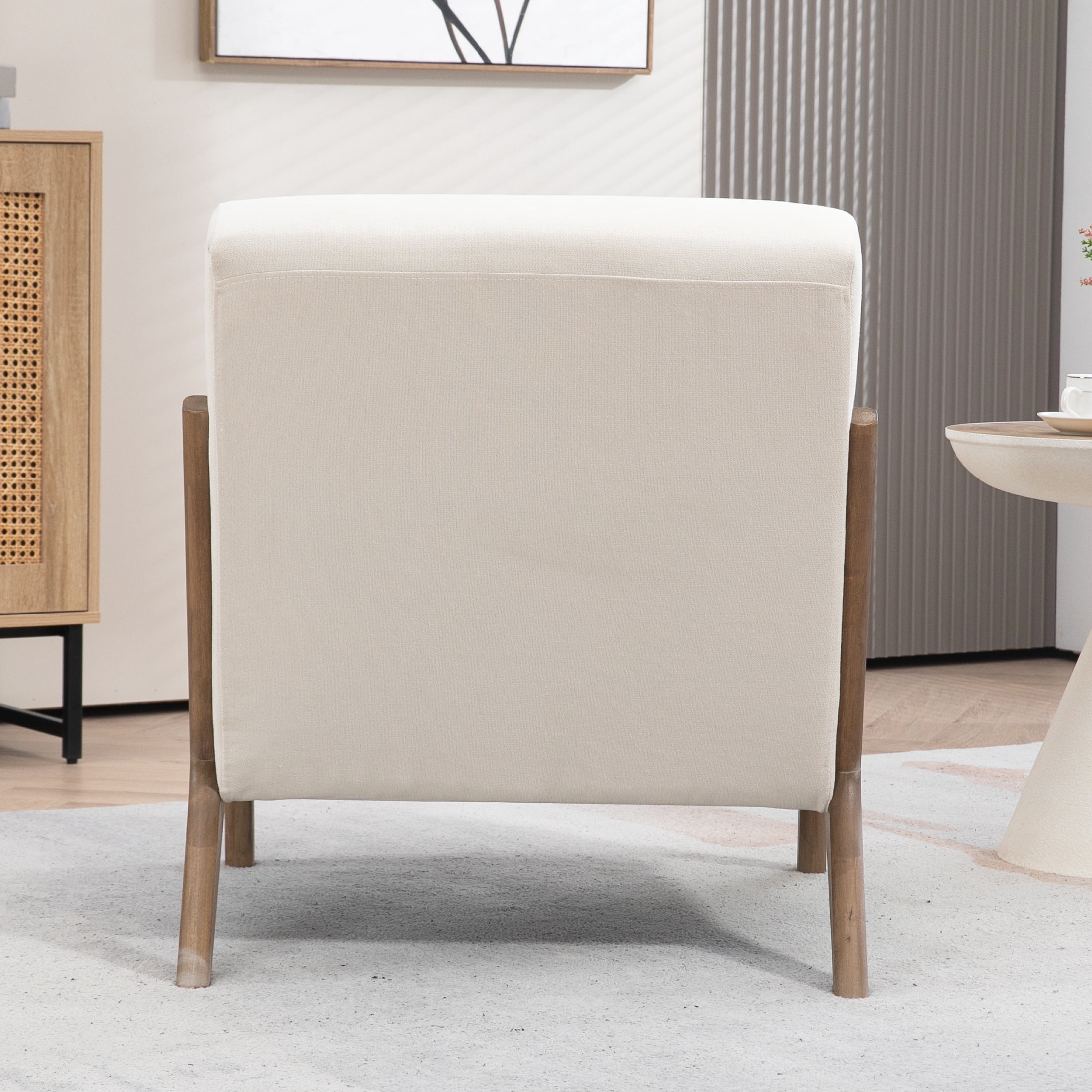 PORKISS Modern Arm Chair Velvet Fabric Upholstered Comfy Reading Accent Chair with Solid Wood Frame and Pillow, Armchair Comfort Club Chair Lounge Chair for Living Room Bedroom Sunroom, White #1