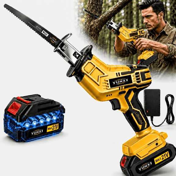 Wireless Reciprocating Saw Kit, Cordless Woodworking Saber Saw Set with Battery, Multi-Purpose Cutting Tool for Garden & Wood Cutting