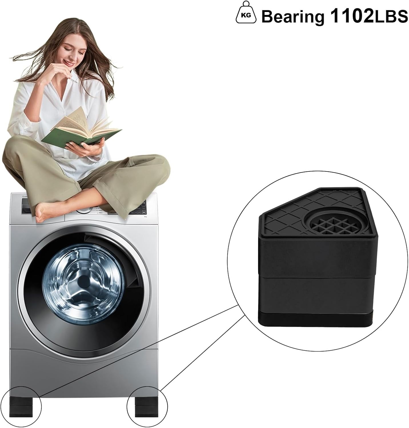 4Pcs Anti Vibration Pads for Washing Machine, Stops Washer Dryer Moving, Prevents Noise, Vibration Transfer, Antivibration Stabilizer Support Feet (Increase3.14in-B)
