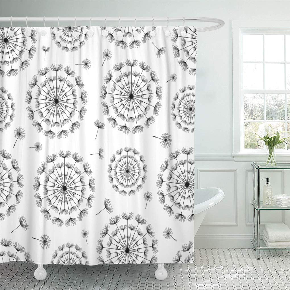 KSADK Beautiful Black White with Dandelion and Flying Fluff Floral