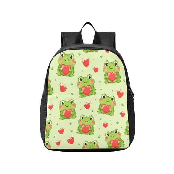 Toddler Backpack Adorable Frog Hearts Design Waterproof Lightweight Backpack Casual Mini Daypack for Daycare & Travel
