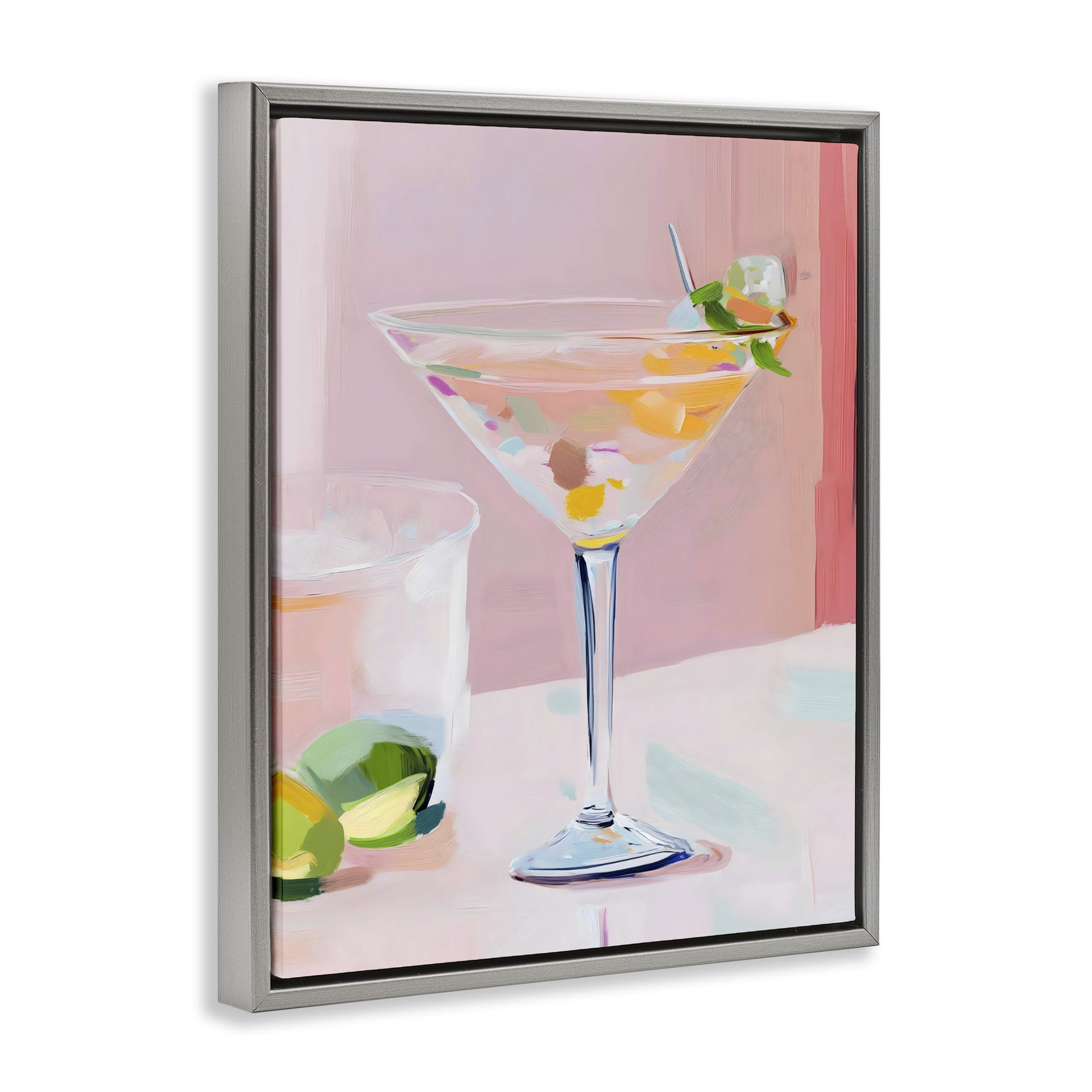Stupell Industries Pink Martini Bar with Lime Gray Framed Floater Canvas Wall Art, design by The Prints Vibe