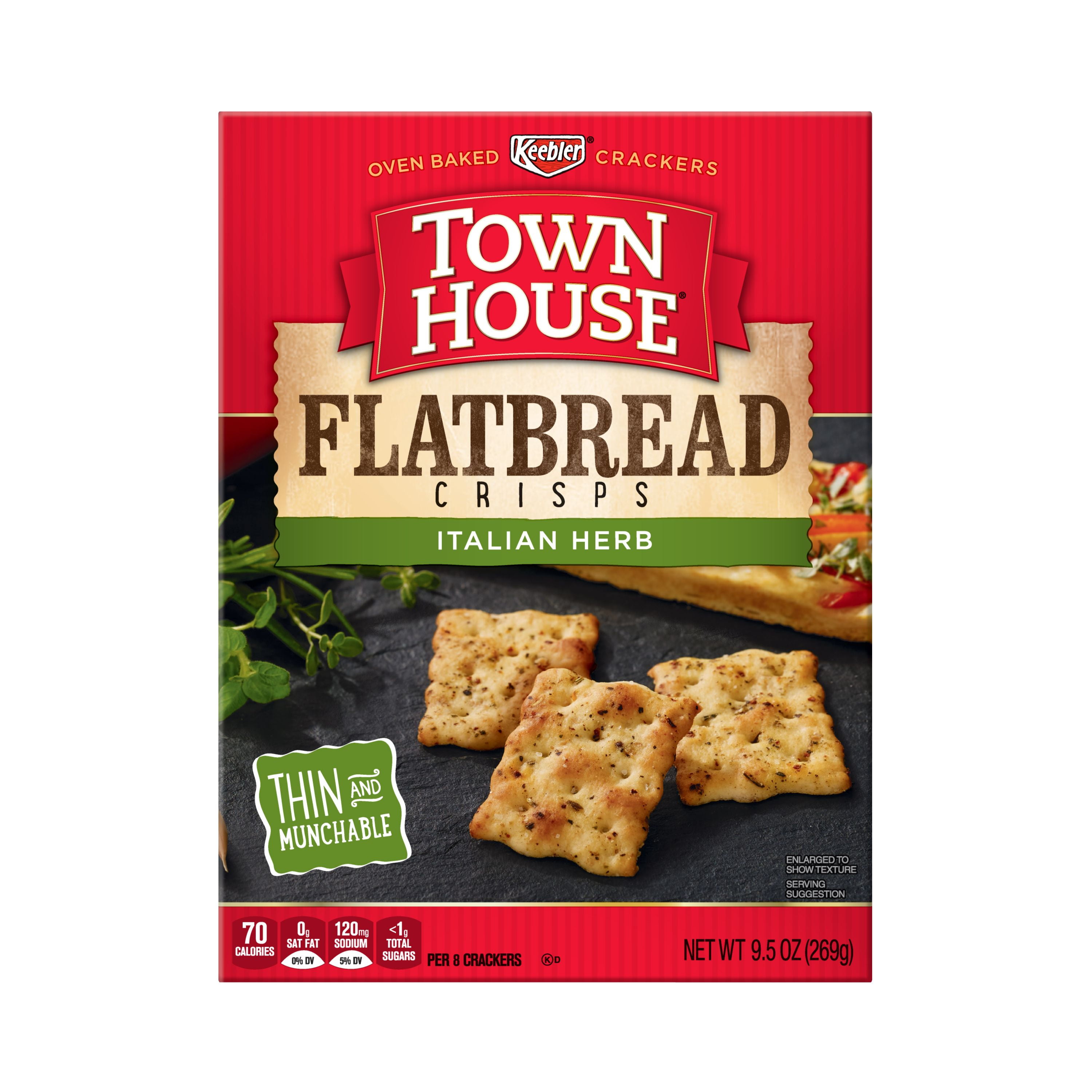 Keebler Town House Flatbread Crisps, Crackers, Italian Herb, 9.5 Oz