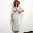 thumbnail image 5 of Women'S Embroidered Floral Maxi Dress, White, Loose Fit, V-Neck White S, 5 of 10