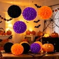 thumbnail image 3 of MYUNNIL Halloween Tissue Pom Poms, 6 Pcs Black Orange Purple Hanging Paper Flowers Ball Decorations, 10 Inch Lightweight Halloween Ceiling Ornaments for Wall Window Holiday Party Decor, 3 of 7