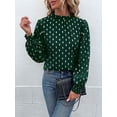 thumbnail image 5 of Women'S Long-Sleeved Commuter Hot Stamping Shirt Pleated Round Neck Shirt Casual Loose Top Green S, 5 of 8