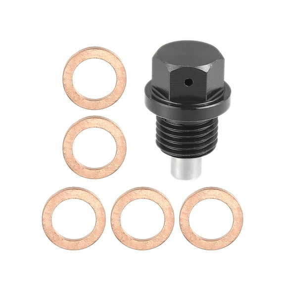 Unique Bargains 1 Set M14x1.5 Oil Drain Plug Magnetic Aluminum Oil Drain Bolt with 5 Washer for Car Motorcycle Black