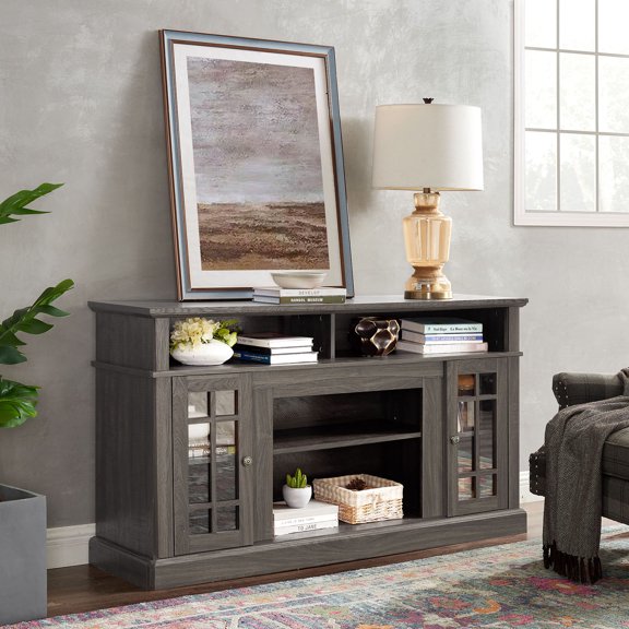 S-HOME Tv Media Stand Entertainment Console in Dark Walnut and Black for TVs Up to 65 Inches with Ample Storage Space
