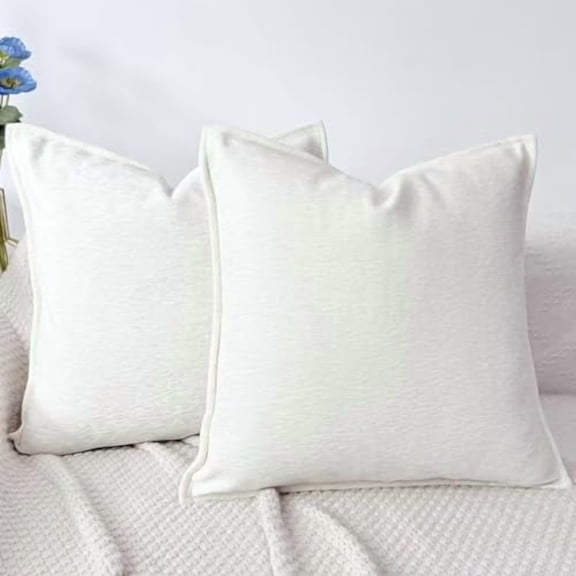Soft Decorative Chenille Throw Pillow Covers Cream White 16x16 Set of 2 Boho Farmhouse Neutral Pillow Case for Couch Sofa Bedroom Living Room Home Decor Luxury Accent Pillows