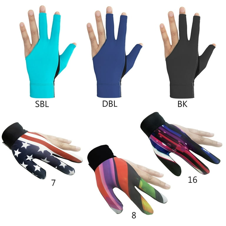 DSLSQD 8 Pieces Billiard Gloves, 3 Fingers Pool Gloves Cue Shooter Pool  Gloves Left and Right Hand Shooters Snooker Cue Sport Glove for Women Men