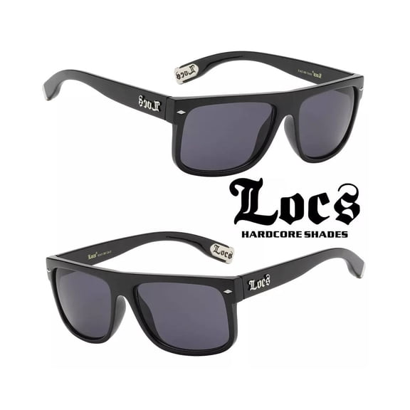 LOCS Sunglasses Flat Top Plastic Frames One Piece Black Lenses Gangster Style