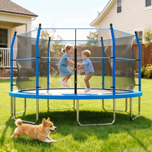 LuckyNote 14ft Trampoline with Ladder & Enclosure Net for Kids Adults, Heavy Duty Outdoor Backyard Trampoline