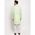 thumbnail image 3 of eloria Men's Lime Green Solid Angrakha Thread Work Kurta With Churidar Pyjama, 3 of 6