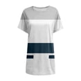 thumbnail image 4 of WEAIXIMIUNG T-Shirts Col en V pour Femmes Grande Taille Manches Longues Été Décontracté Col Rond Manches Courtes Poche Imprimé Géométrique Coloré Léopard Long Top, 4 of 4