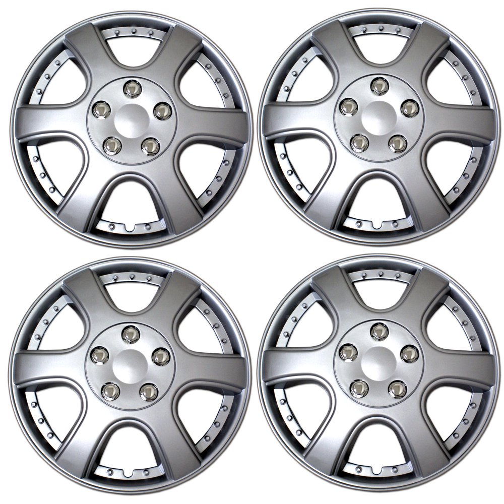 Set of 4 Metallic Silver Hubcaps 14" Type 2 WSC35011S14 Hub Caps