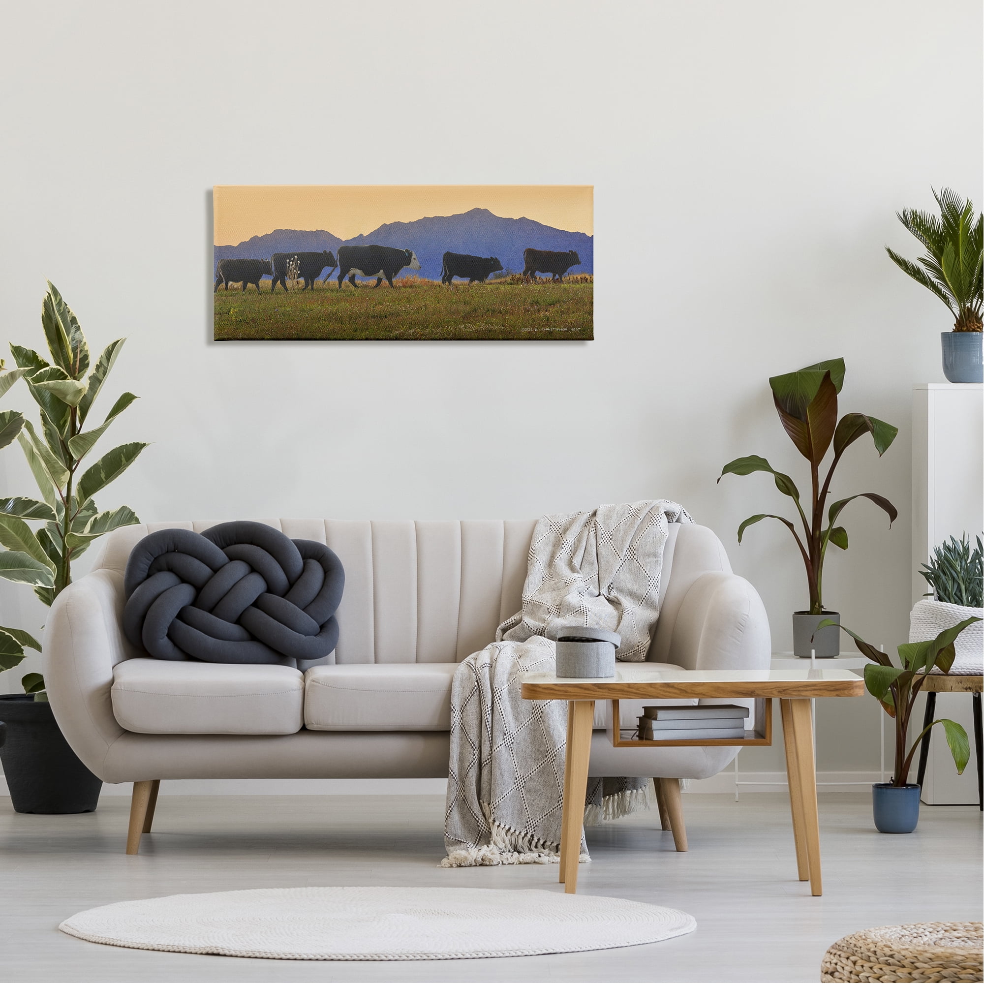 Stupell Grazing Cows Country Meadow Mountains Animals & Insects Photography Gallery Wrapped Canvas Print Wall Art