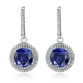 thumbnail image 3 of Gem Stone King 9.48 Cttw Round Blue Simulated Sapphire Drop Dangle Earrings for Women in 925 Sterling Silver | Round 10MM, 3 of 5