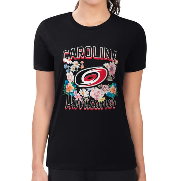 Women's G-III 4Her by Carl Banks Black Carolina Hurricanes Super-Slim Fit Lightweight Flower Logo T-Shirt