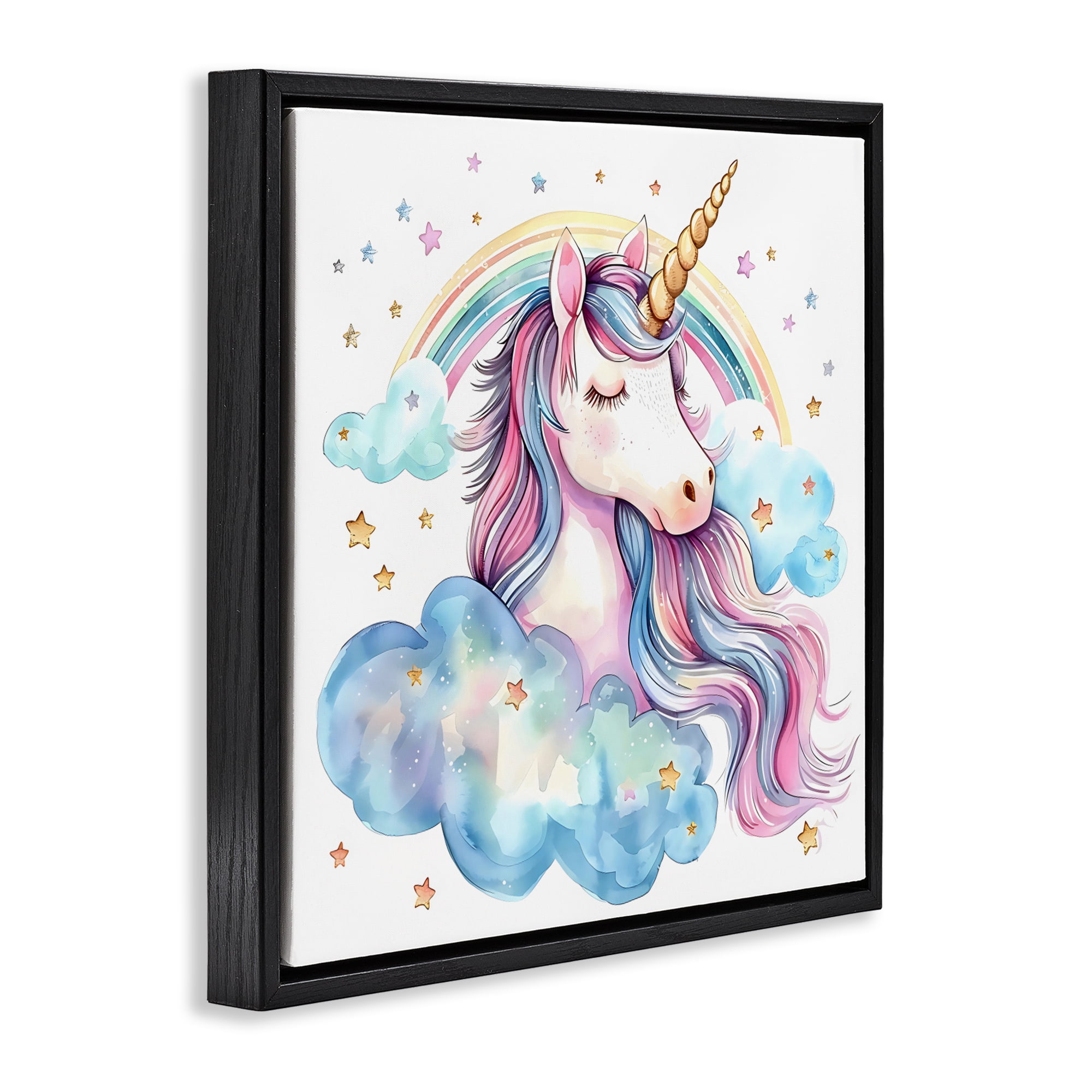 Stupell Industries Cute Happy Unicorn & Rainbow Black Framed Floater Canvas Wall Art, design by Creative Studio