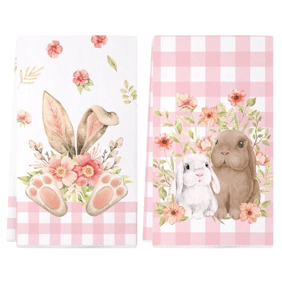 YIBAGA Easter Kitchen Towels Set of 2, Easter Bunny Dishcloth Decor Towels, 18x26 inch, Polyester