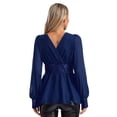 thumbnail image 2 of TiaoBug Womens Wrap V Neck Long Sleeve Peplum Top Sequin See-Through Ruffled Dressy Chiffon Blouse Dark Blue XXL, 2 of 7